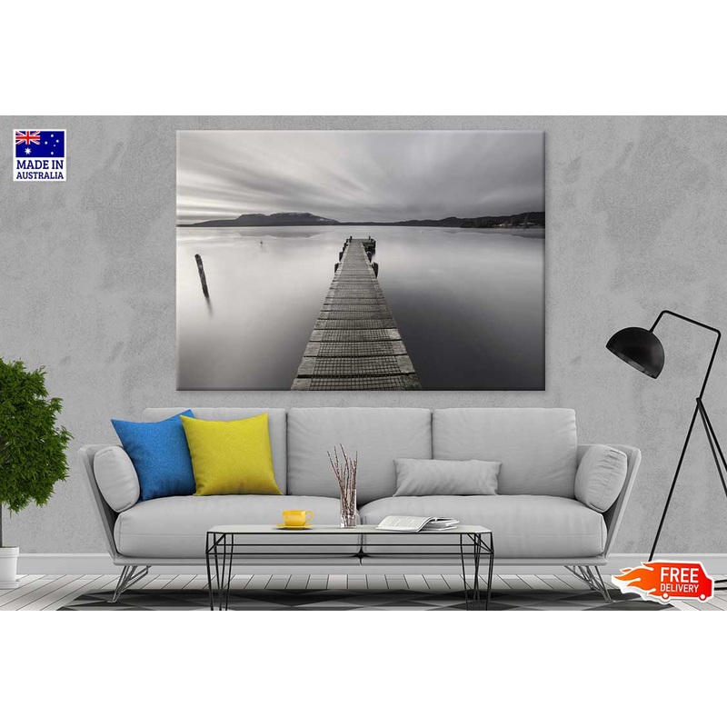 Wooden Pier on Lake B&W View Photograph Print 100% Australian Made