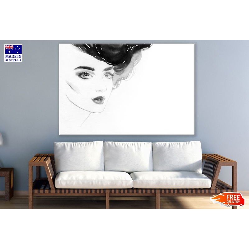 Young Girl with Makeup B&W Abstract Watercolor Painting Print 100% Australian Made