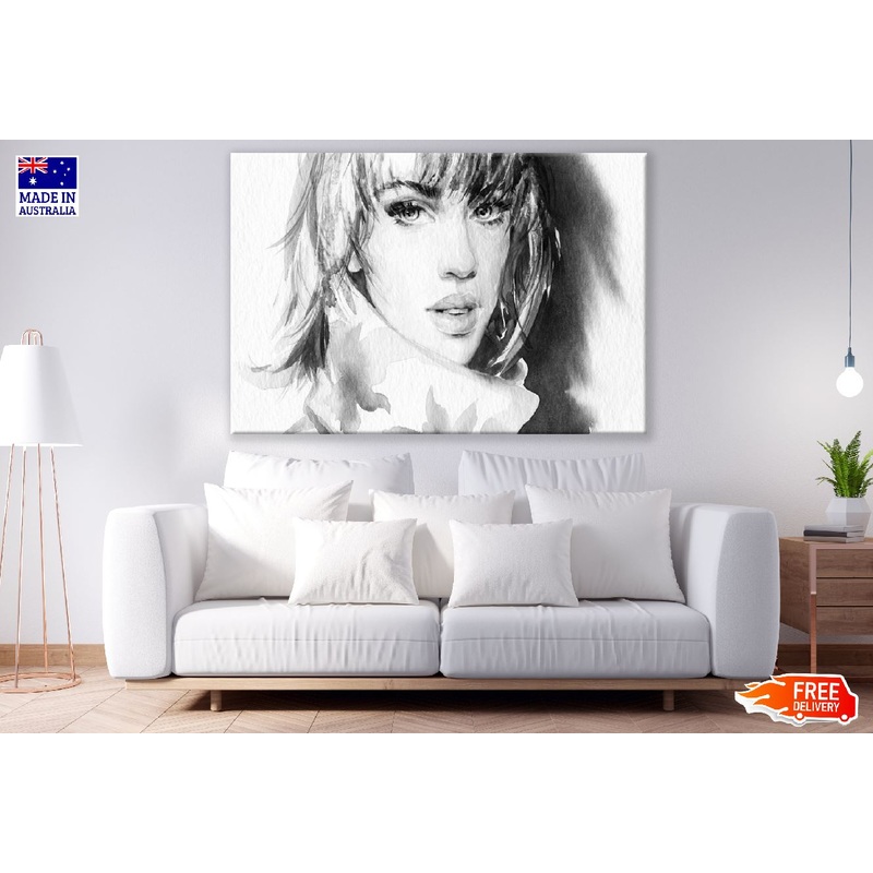 Young Girl With Short Hair B&W Abstract Watercolor Painting Print 100% Australian Made