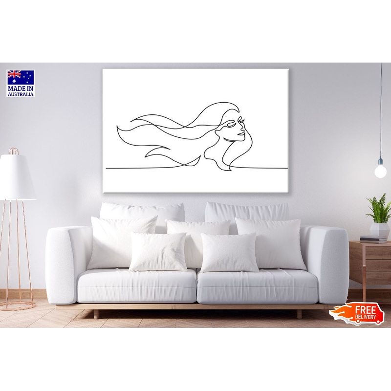 Young Woman with Hair B&W Line Art Design Print 100% Australian Made