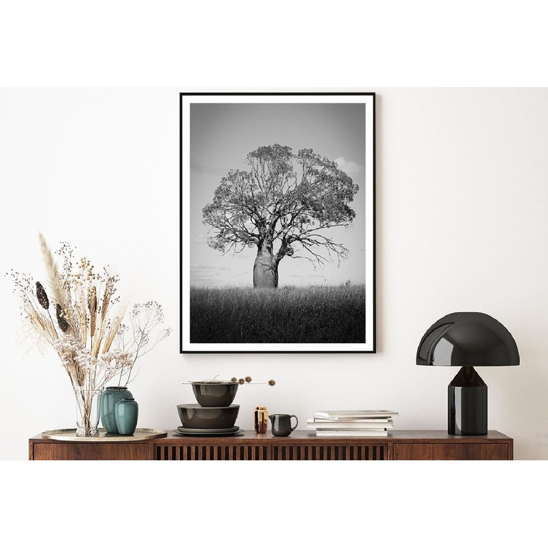 Big Old Tree on Grass Field B&W Photograph Home Decor Premium Quality Poster Print Choose Your Sizes