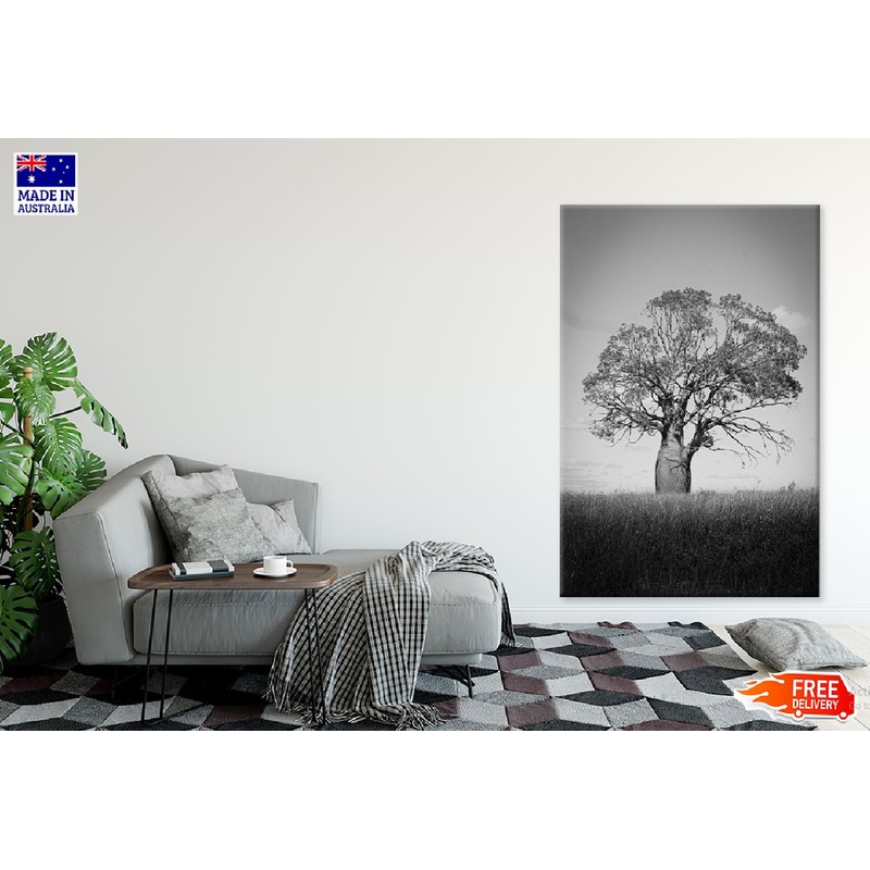 Big Old Tree on Grass Field B&W Photograph Print 100% Australian Made