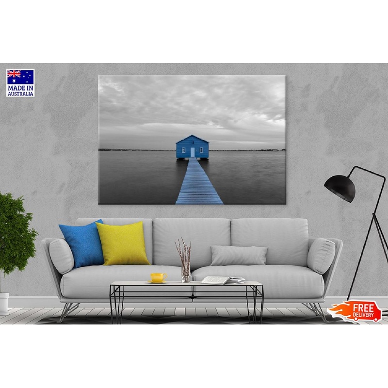 Blue House Over Lake B&W View Photograph Print 100% Australian Made