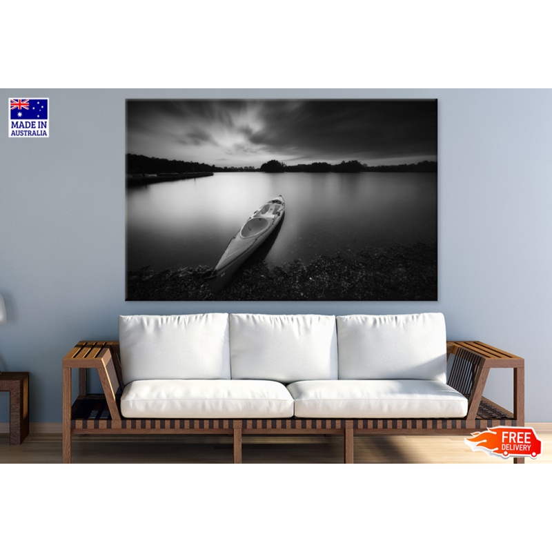 Boat on Lake & Sky View B&W Photograph Print 100% Australian Made