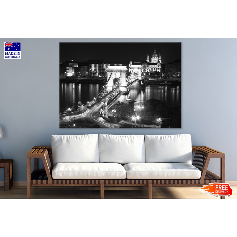Chain Bridge On Lake B&W Phototgraph Print 100% Australian Made