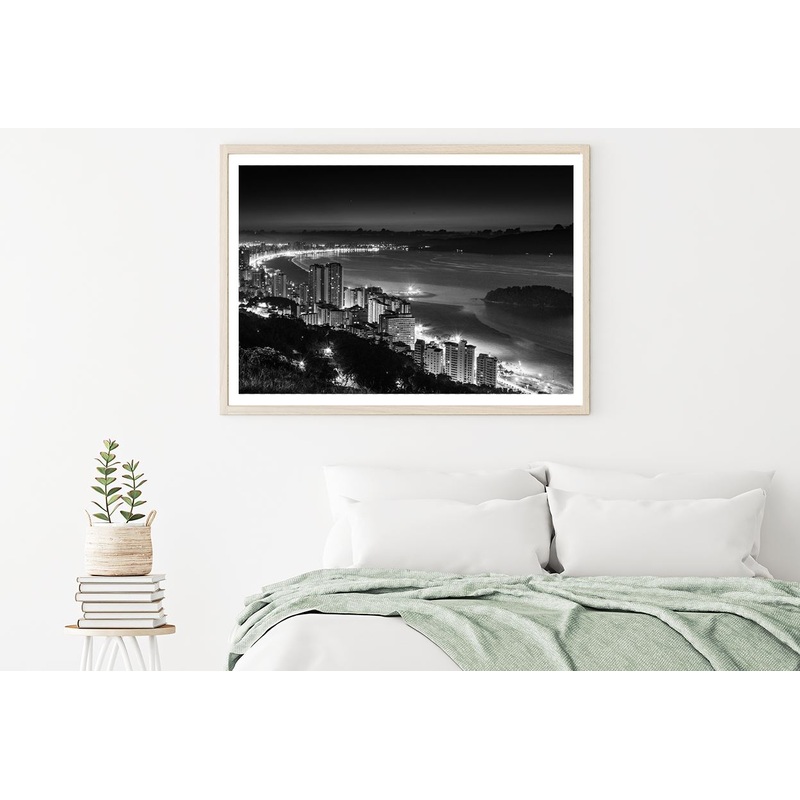 City Building near Sea Aerial B&W View Home Decor Premium Quality Poster Print Choose Your Sizes