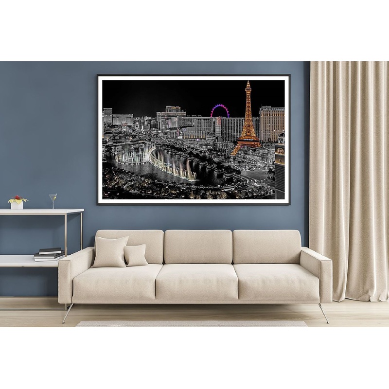 Downtown Las Vegas Night B&W View Photograph Home Decor Premium Quality Poster Print Choose Your Sizes
