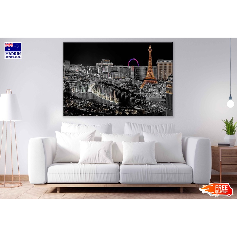 Downtown Las Vegas Night B&W View Photograph Print 100% Australian Made