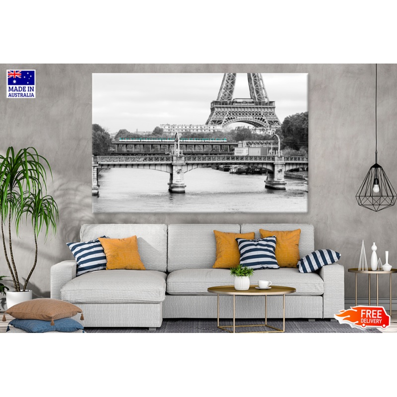 Eiffel Tower & Bridge B&W Photograph Print 100% Australian Made