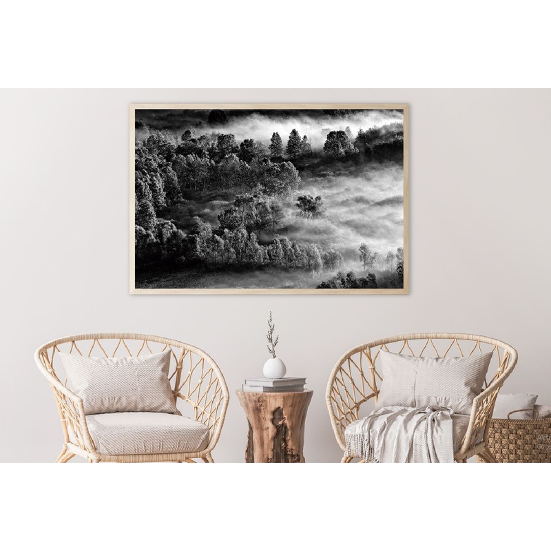Foggy Forest Aerial B&W View Photograph Home Decor Premium Quality Poster Print Choose Your Sizes