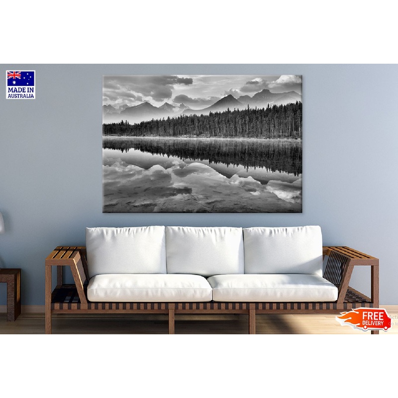 Forest & Mountains View Lake B&W Photograph Print 100% Australian Made