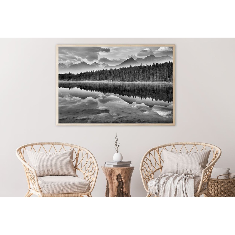 Forest & Mountains View Lake B&W View Home Decor Premium Quality Poster Print Choose Your Sizes