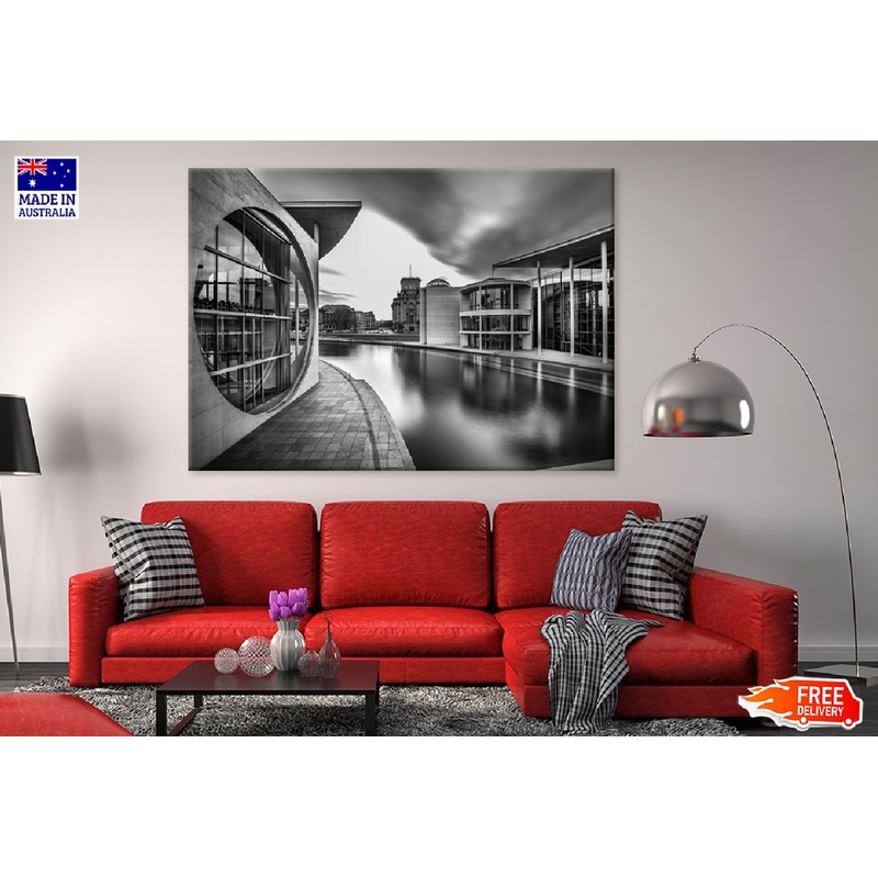 Lake Middle City Buildings B&W Photograph Print 100% Australian Made