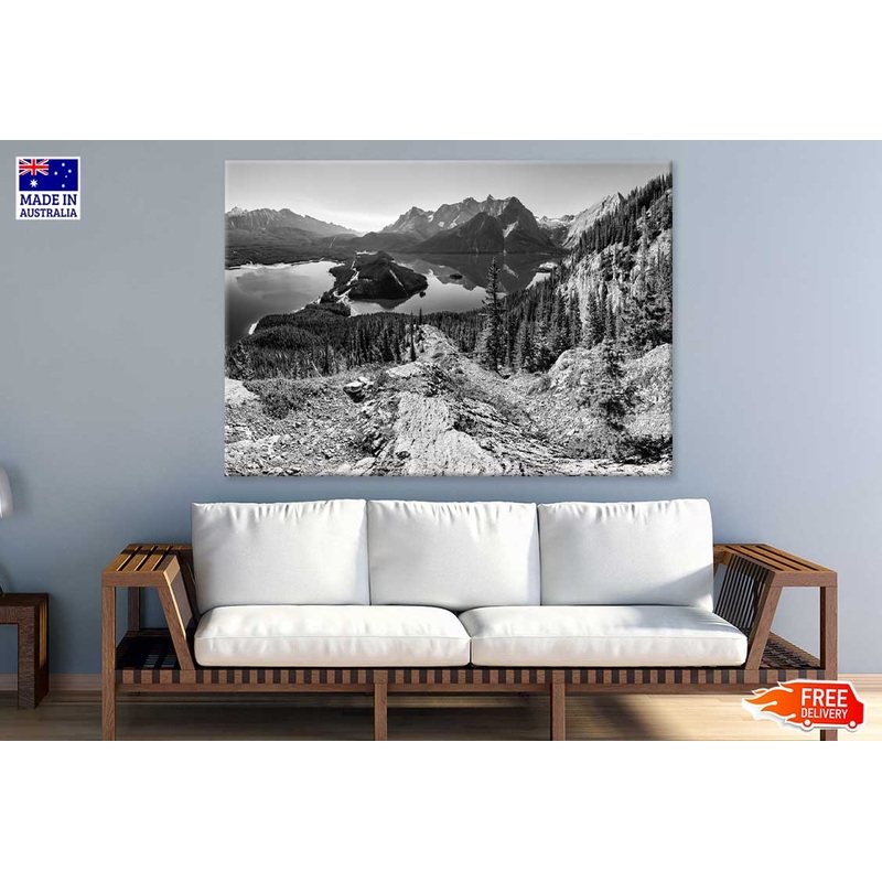Lake & Mountain in Kananaskis B&W View Photograph Print 100% Australian Made
