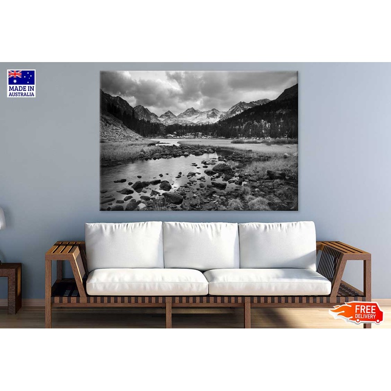 Landscape Mountain Near Lake View B&W Photograph Print 100% Australian Made