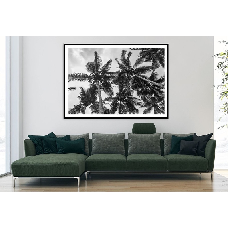 Palm Trees View From Below B&W Photograph Home Decor Premium Quality Poster Print Choose Your Sizes