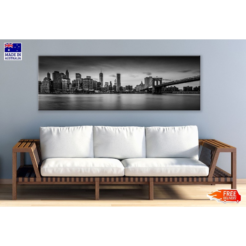 Panoramic Canvas New York Skyline B&W View Photograph High Quality 100% Australian Made Wall Canvas Print Ready to Hang
