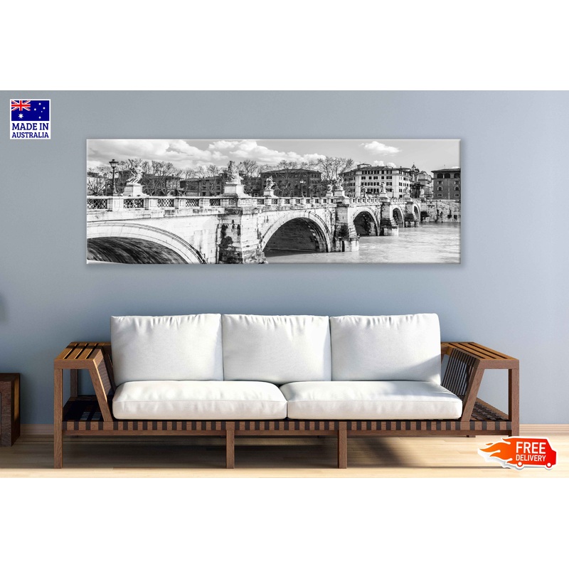 Panoramic Canvas Ponte Bridge B&W View Photograph High Quality 100% Australian Made Wall Canvas Print Ready to Hang
