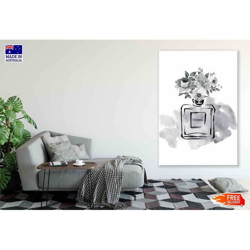 Perfume Bottle & Flowers B&W Watercolor Painting Print 100% Australian Made