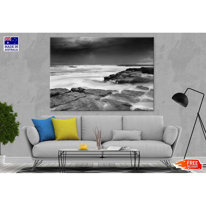 Rocks on Sea B&W View Photograph Print 100% Australian Made