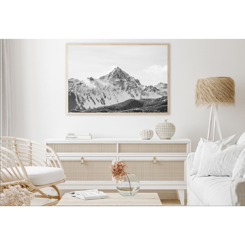 Snow Mountains Cloudy Sky B&W Photograph Home Decor Premium Quality Poster Print Choose Your Sizes
