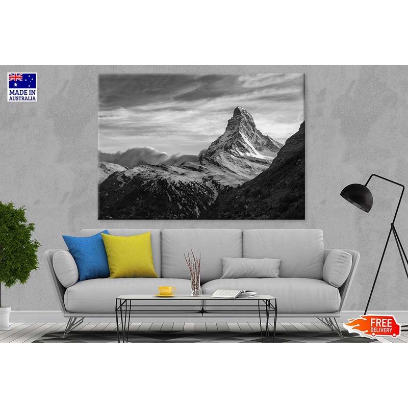 Snowy Mountain & Sky B&W View Photograph Print 100% Australian Made