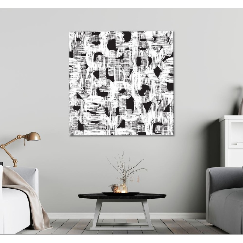 Square Canvas English Letters Abstract B&W Design High Quality Print 100% Australian Made