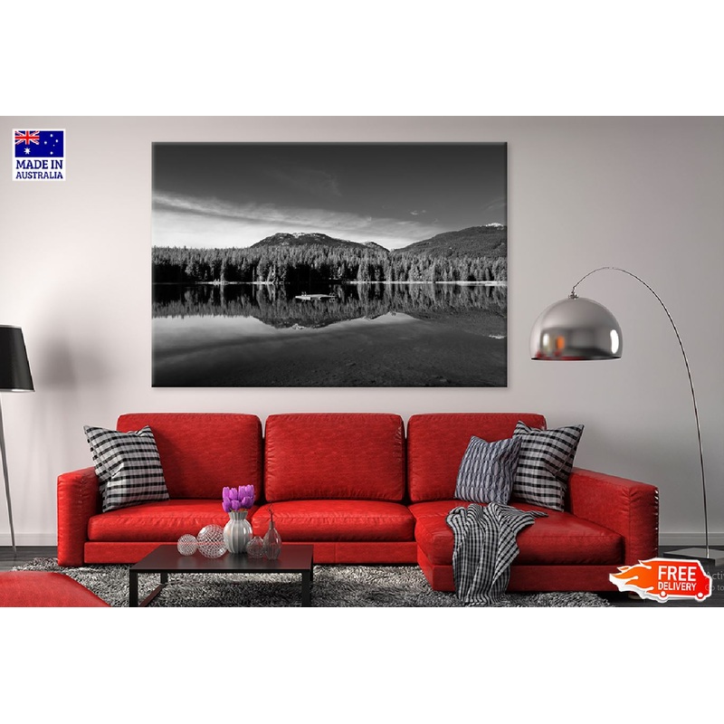 Trees View on Lake B&W View Photograph Print 100% Australian Made