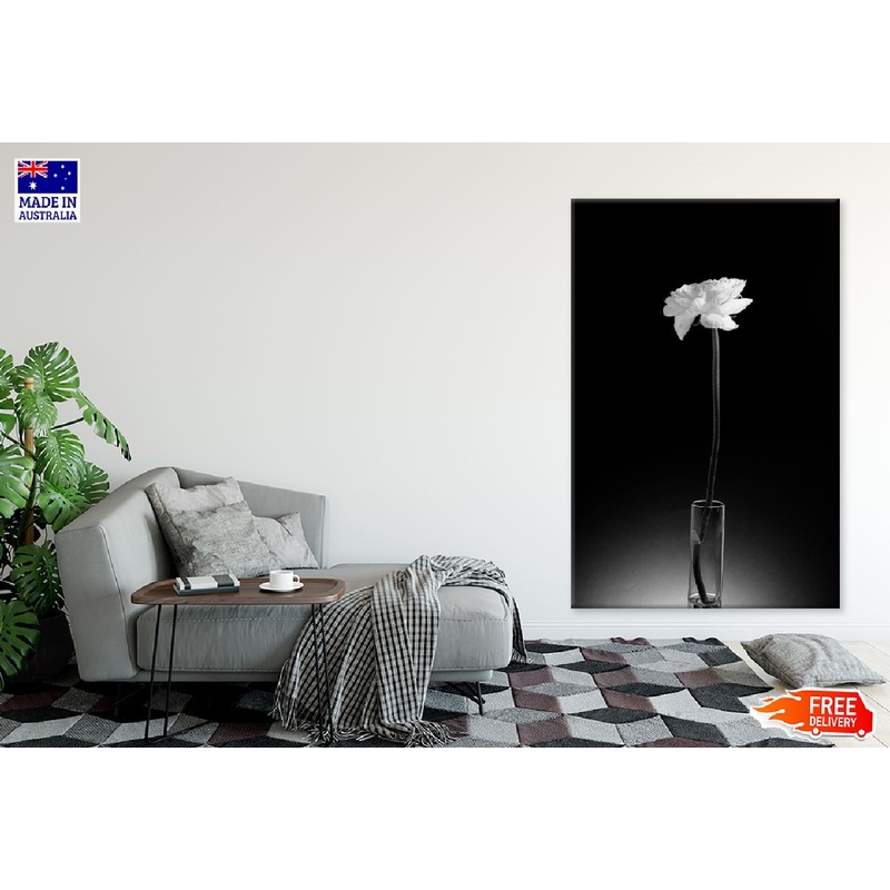 White Rose with Glass Vase B&W View Photograph Print 100% Australian Made