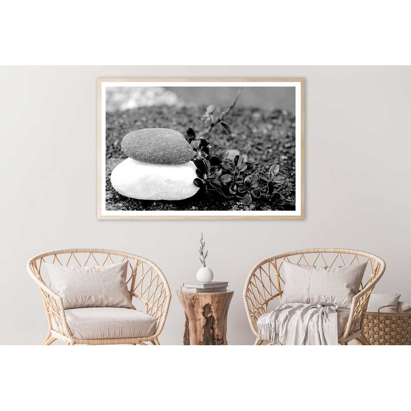 White Stones & Black Flowers B&W View Photograph Home Decor Premium Quality Poster Print Choose Your Sizes