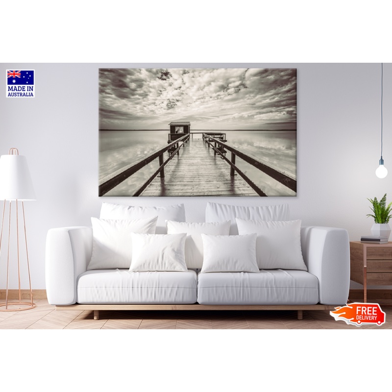 Wooden Pier On Lake B&W Photograph Print 100% Australian Made