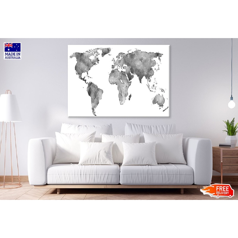 World Map B&W Watercolor Painitng Print 100% Australian Made