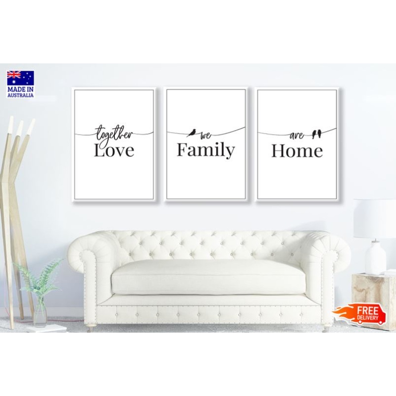 3 Set of Love Family Home Quote B&W Design High Quality Print 100% Australian Made Wall Canvas Ready to Hang