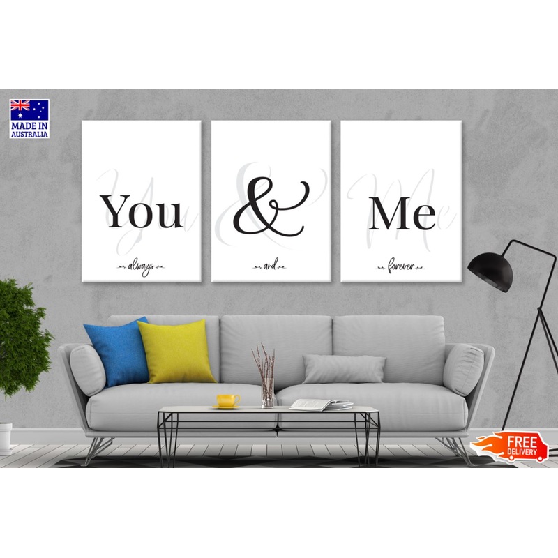 3 Set of You & Me B&W Word Art High Quality Print 100% Australian Made Wall Canvas Ready to Hang