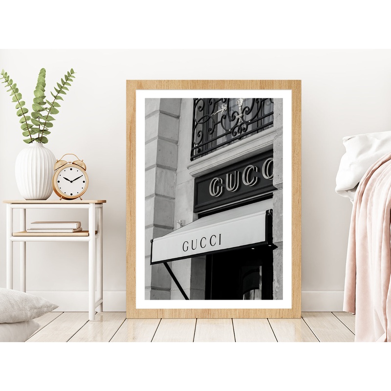 B&W Fashion Store View Photograph Glass Framed Wall Art, Ready to Hang Quality Print