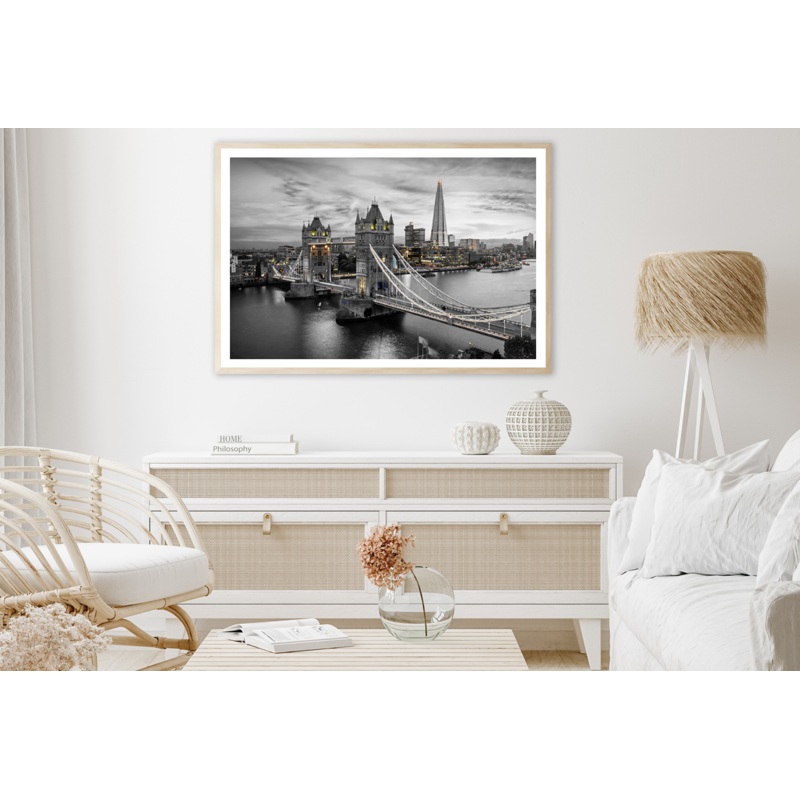 B&W London City with Lights View Photograph Home Decor Premium Quality Poster Print Choose Your Sizes