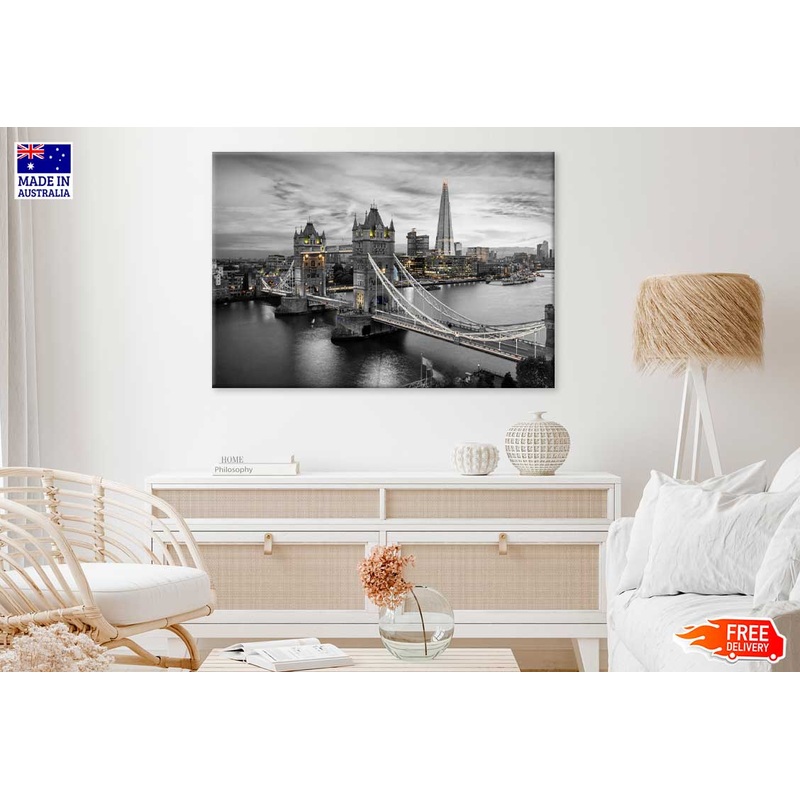 B&W London City with Lights View Photograph Print 100% Australian Made