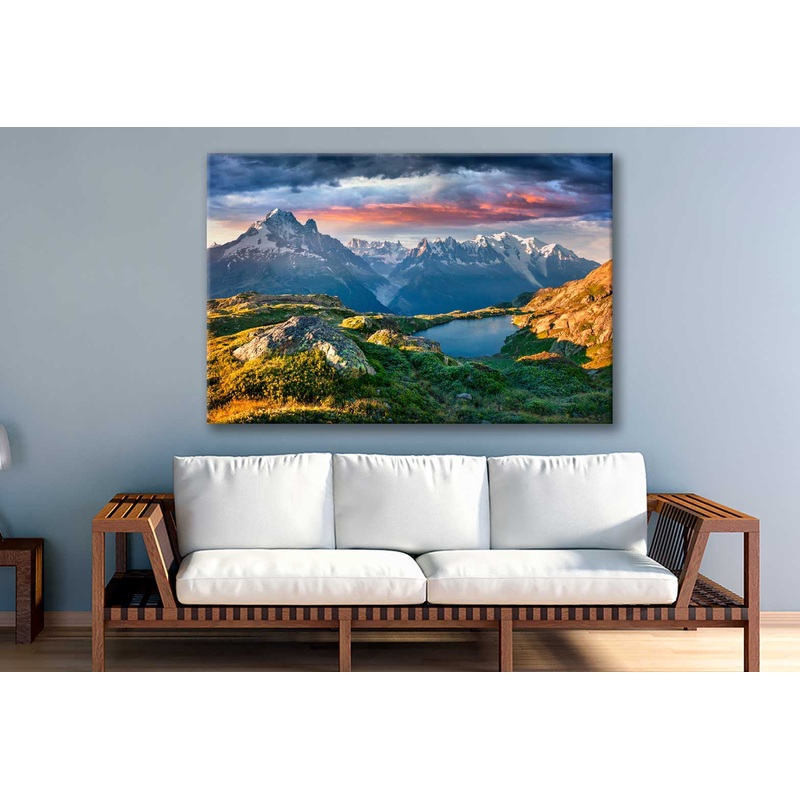 Bella Home Sunrise & Lake near Mountain View Print Canvas Ready to hang