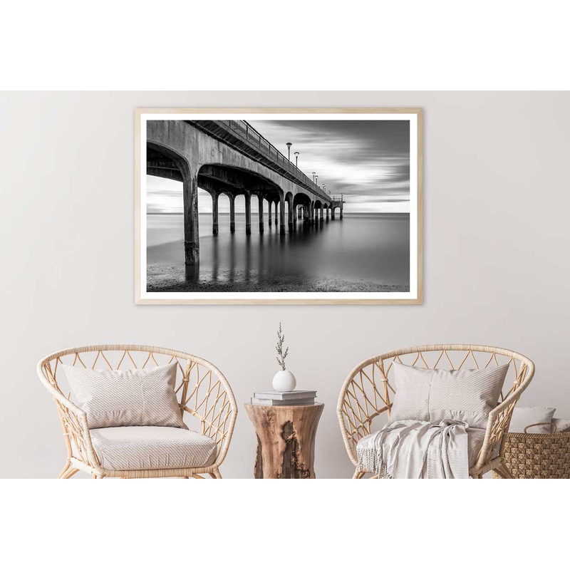 Boscombe Pier & Beach B&W Photograph Home Decor Premium Quality Poster Print Choose Your Sizes