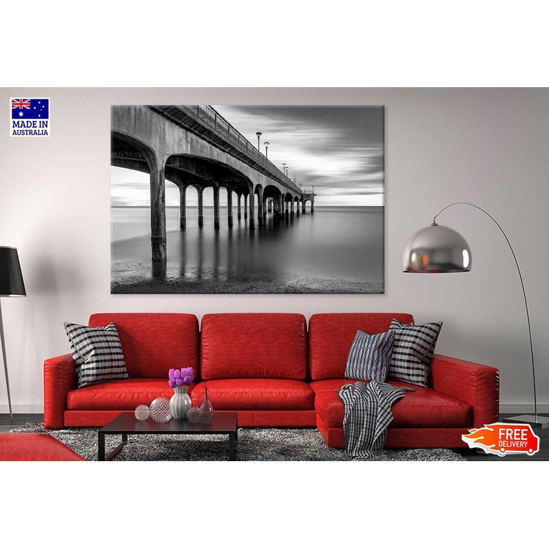 Boscombe Pier & Beach B&W View Photograph Print 100% Australian Made
