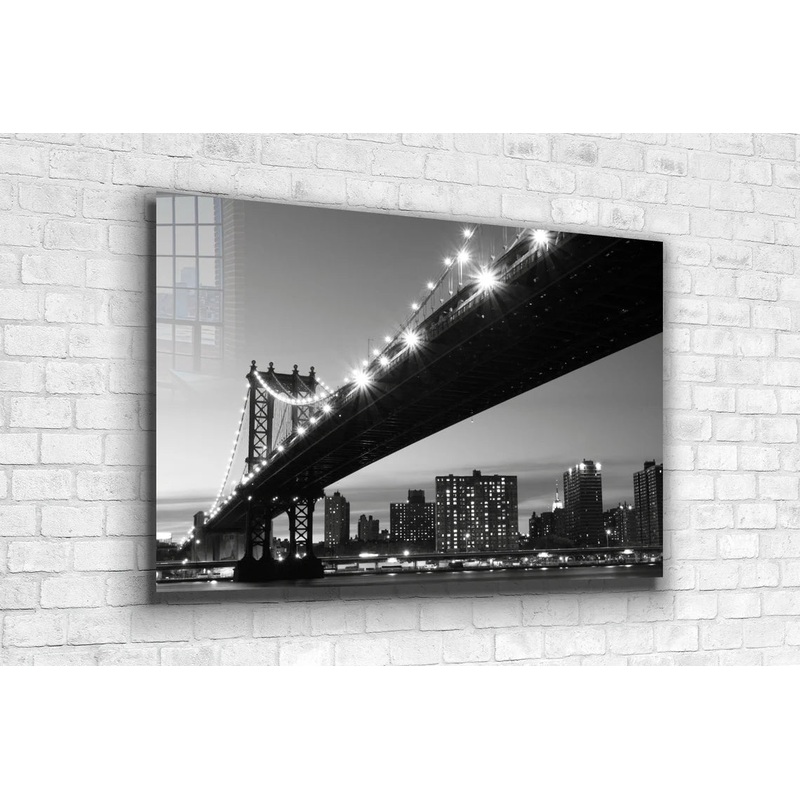 Bridge Night Lights B&W Print Tempered Glass Wall Art 100% Made in Australia Ready to Hang