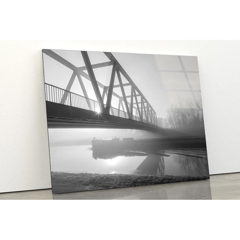 Bridge Over the Mittel land Canal in The Morning Fog Acrylic Glass Print Tempered Glass Wall Art 100% Made in Australia Ready to Hang