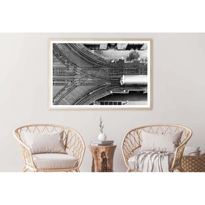 Chicago CTA Train B&W Aerial View Photograph Home Decor Premium Quality Poster Print Choose Your Sizes