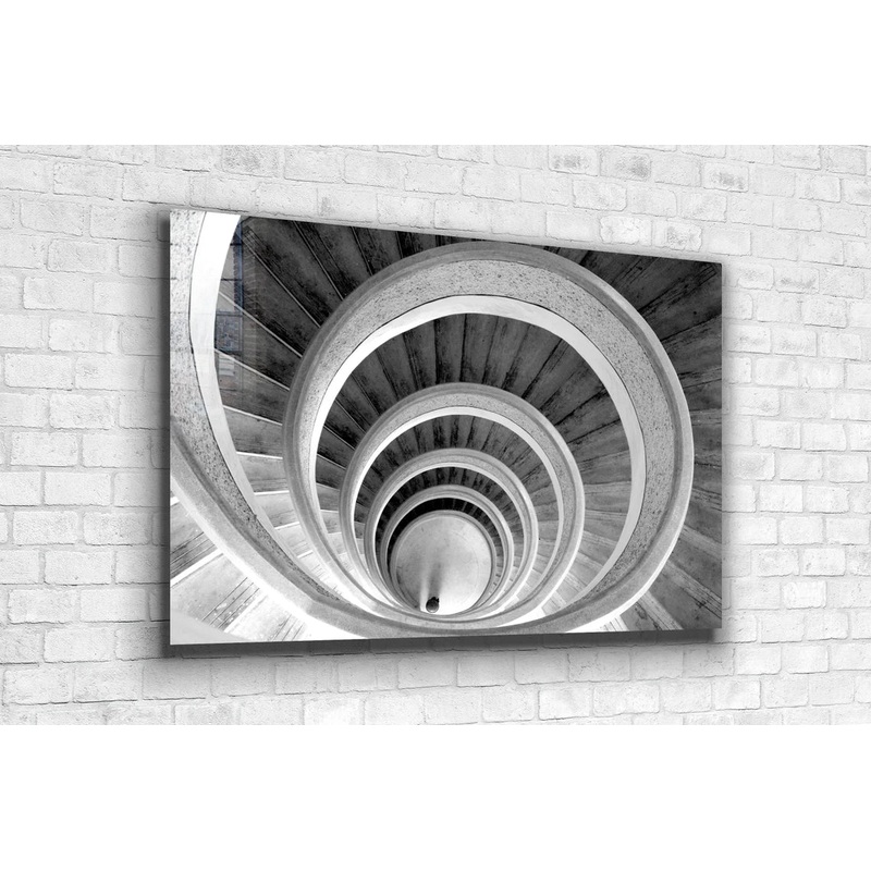 Curved Stair B&W View Print Tempered Glass Wall Art 100% Made in Australia Ready to Hang