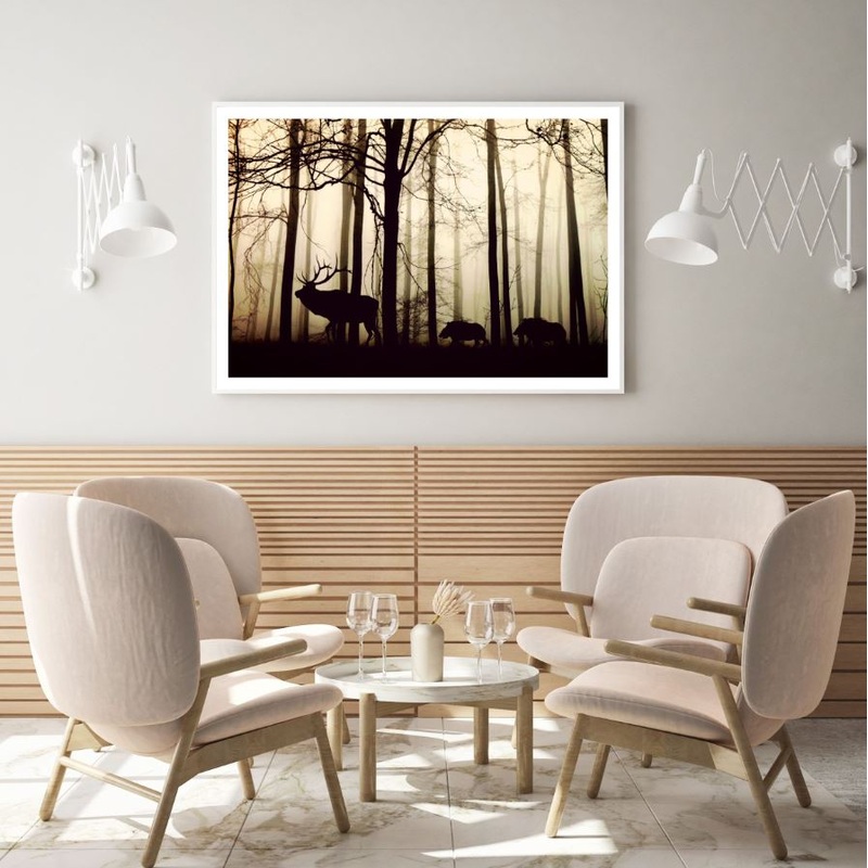 Deers in Forest Photograph Home Decor Premium Quality Poster Print Choose Your Sizes