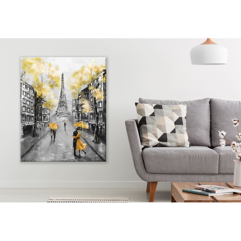 Eiffel Tower Street Yellow Floral Painting Print 100% Australian Made
