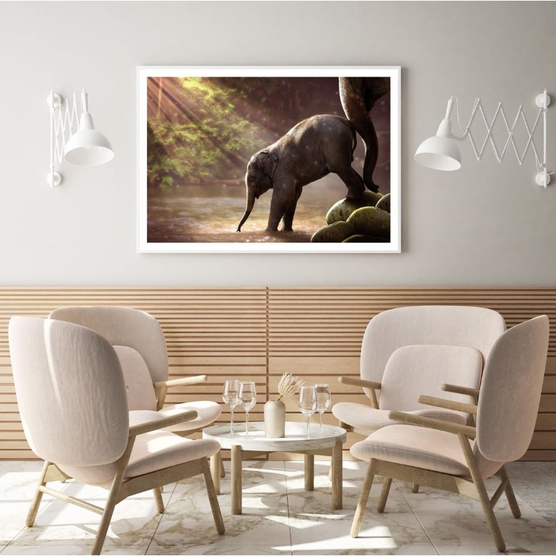 Elephants in Water Stream View Home Decor Premium Quality Poster Print Choose Your Sizes