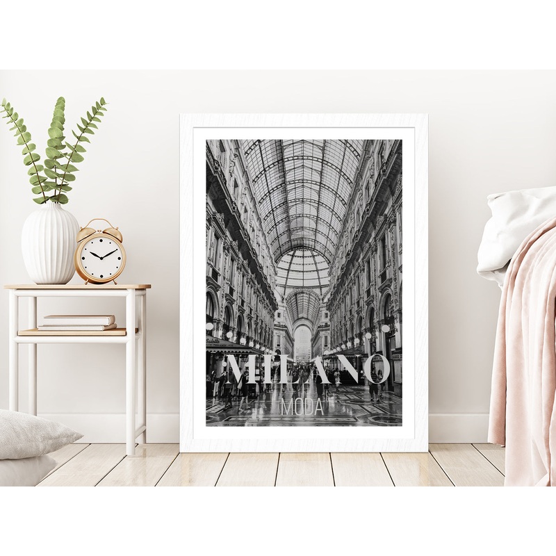 Fashion Store B&W View Photograph Glass Framed Wall Art, Ready to Hang Quality Print