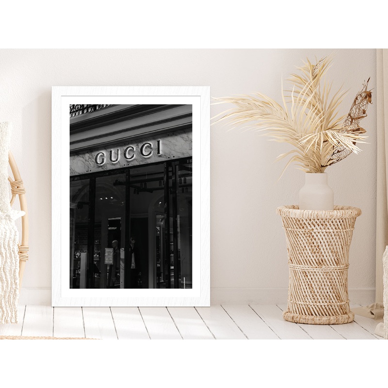 Fashion Store Front B&W Photograph Glass Framed Wall Art, Ready to Hang Quality Print