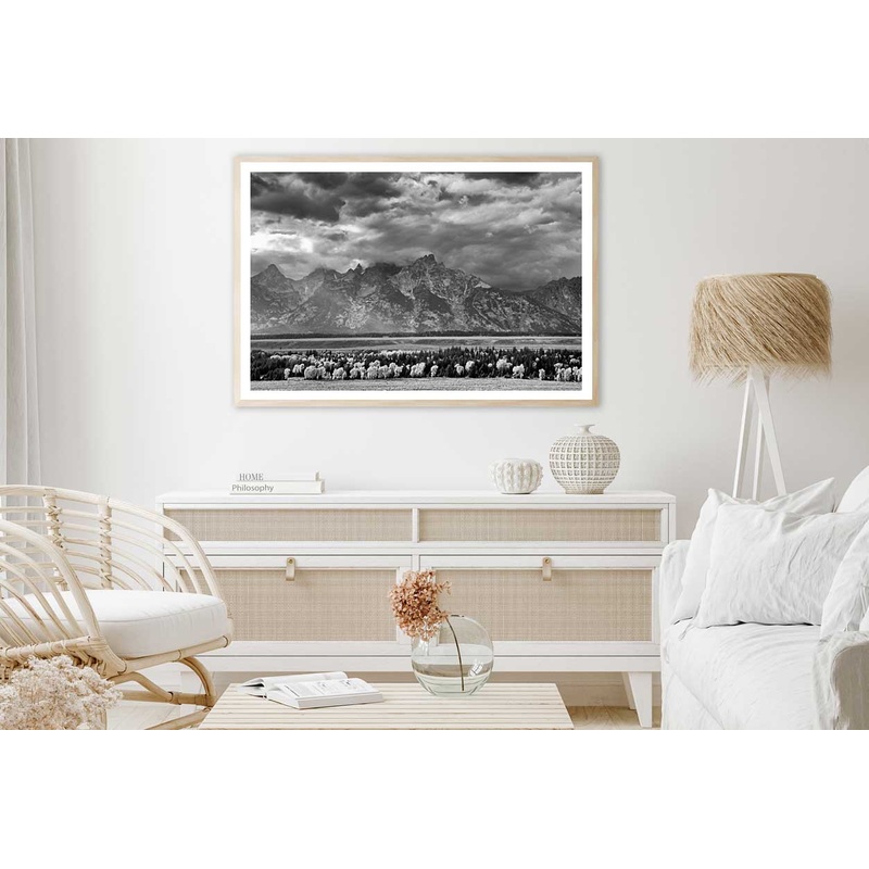 Forest Near Mountains B&W View Photograph Home Decor Premium Quality Poster Print Choose Your Sizes
